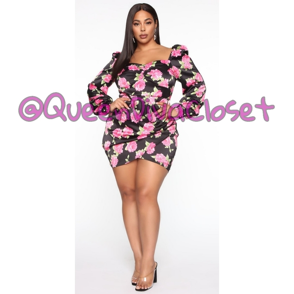 Pink rose black satin sweetheart bustier long sleeve ruched mini dress XL - Picture 4 of 8